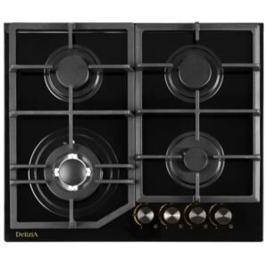 60cm Built-in Gas Hob, Black Crystal Glass