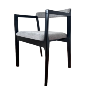 Lydia Chair – Modern Black Wood & Grey Upholstered Dining Armchair