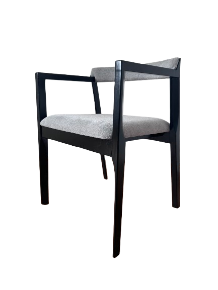 Lydia Chair – Modern Black Wood & Grey Upholstered Dining Armchair